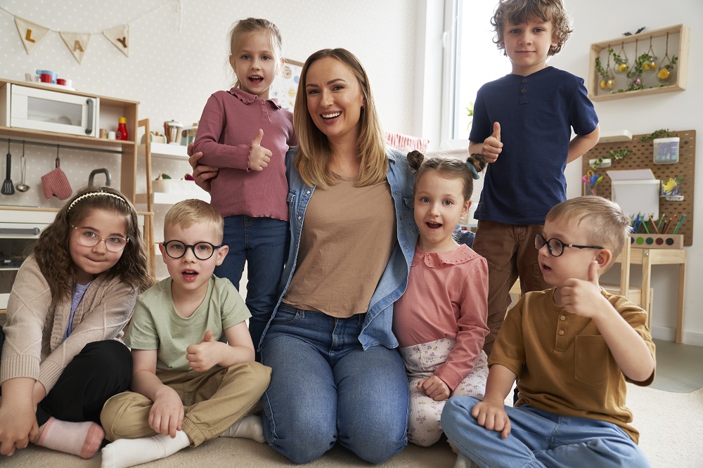 Portrait of preschool children and the teacher